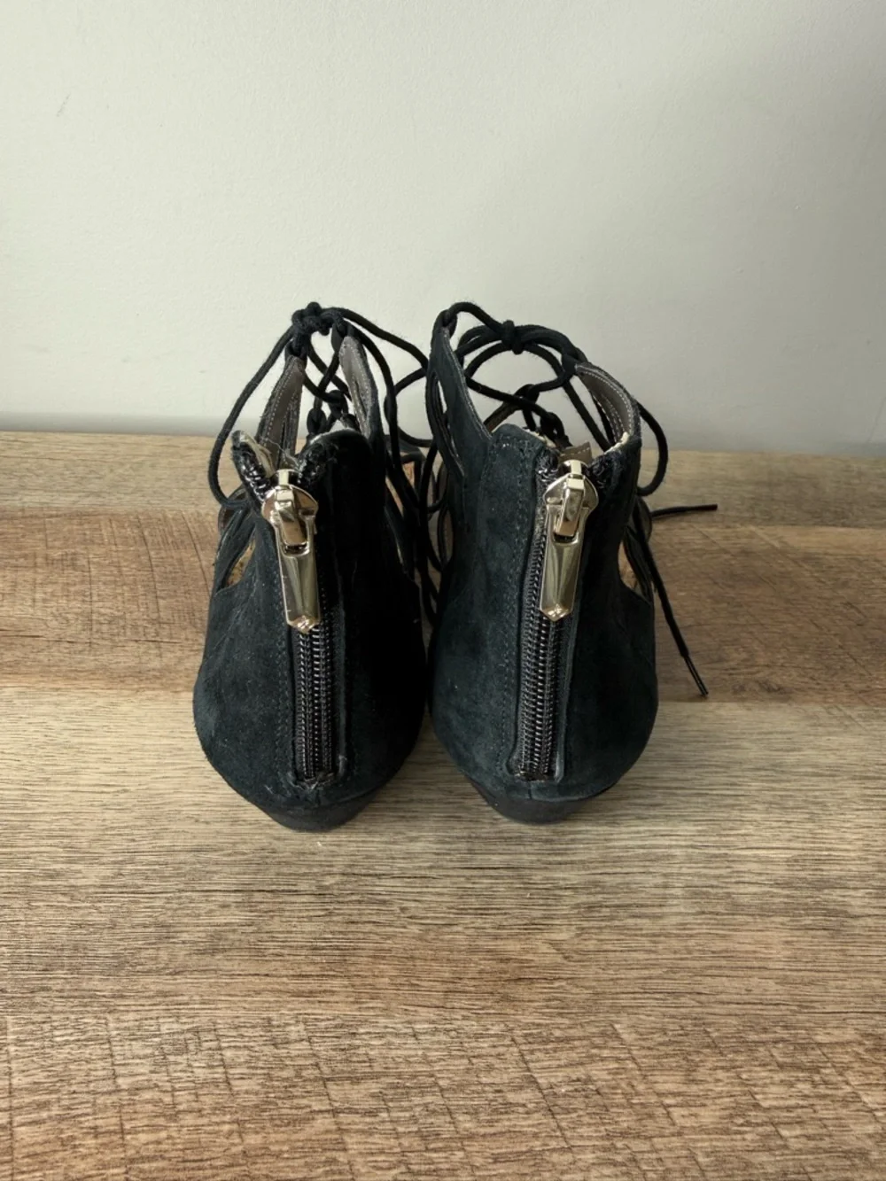 SAM EDELMAN Black Suede Dean Gladiator Sandals Lace Up Cork Zipper Size 7 - Picture 9 of 12